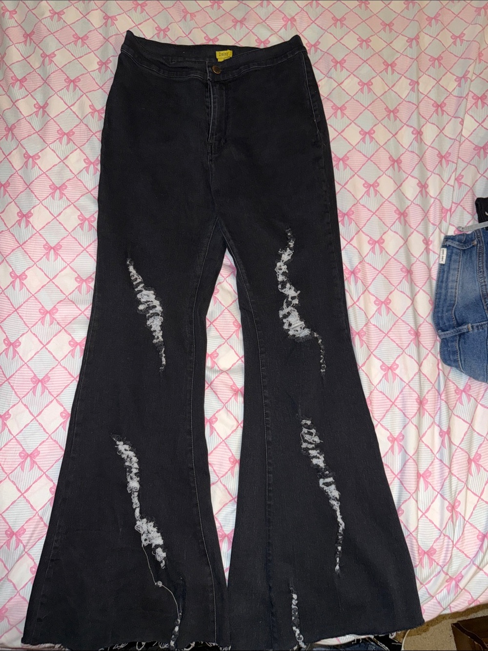 Daisy Black Distressed Flare Jeans